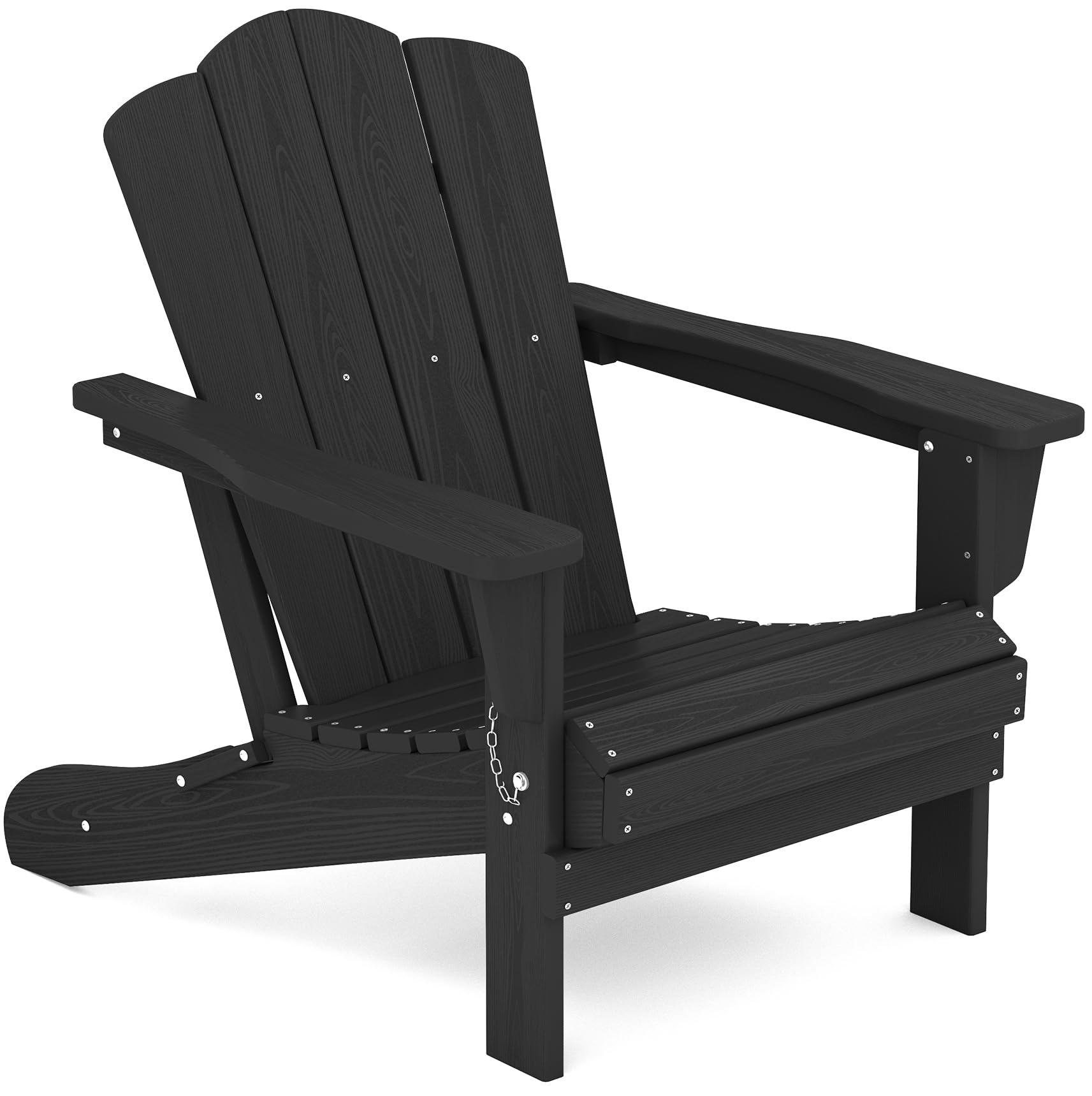 Kingyes Folding Adirondack Chair, Hdpe All-Weather Patio Chairs, Wooden Textured Lawn Chair For Poolside, Backyard, Deck, Fire Pit, Black